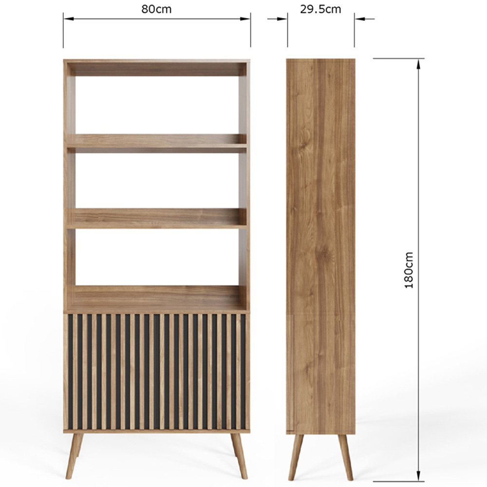 GFW Rowan 2 Door 3 Shelf Oak Slatted Bookcase Image 9