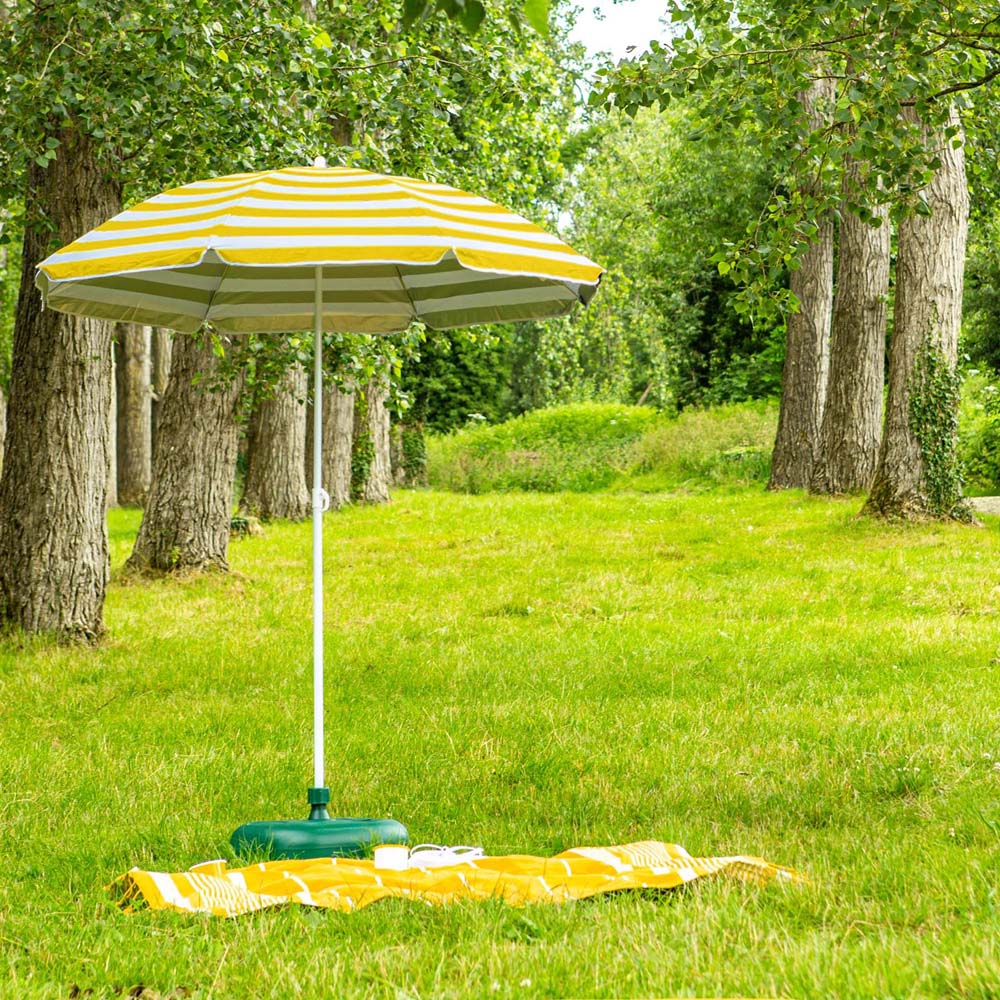 Harbour Housewares Yellow Stripe Metal Beach Parasol with Green Fillable Base 1.8m Image 3
