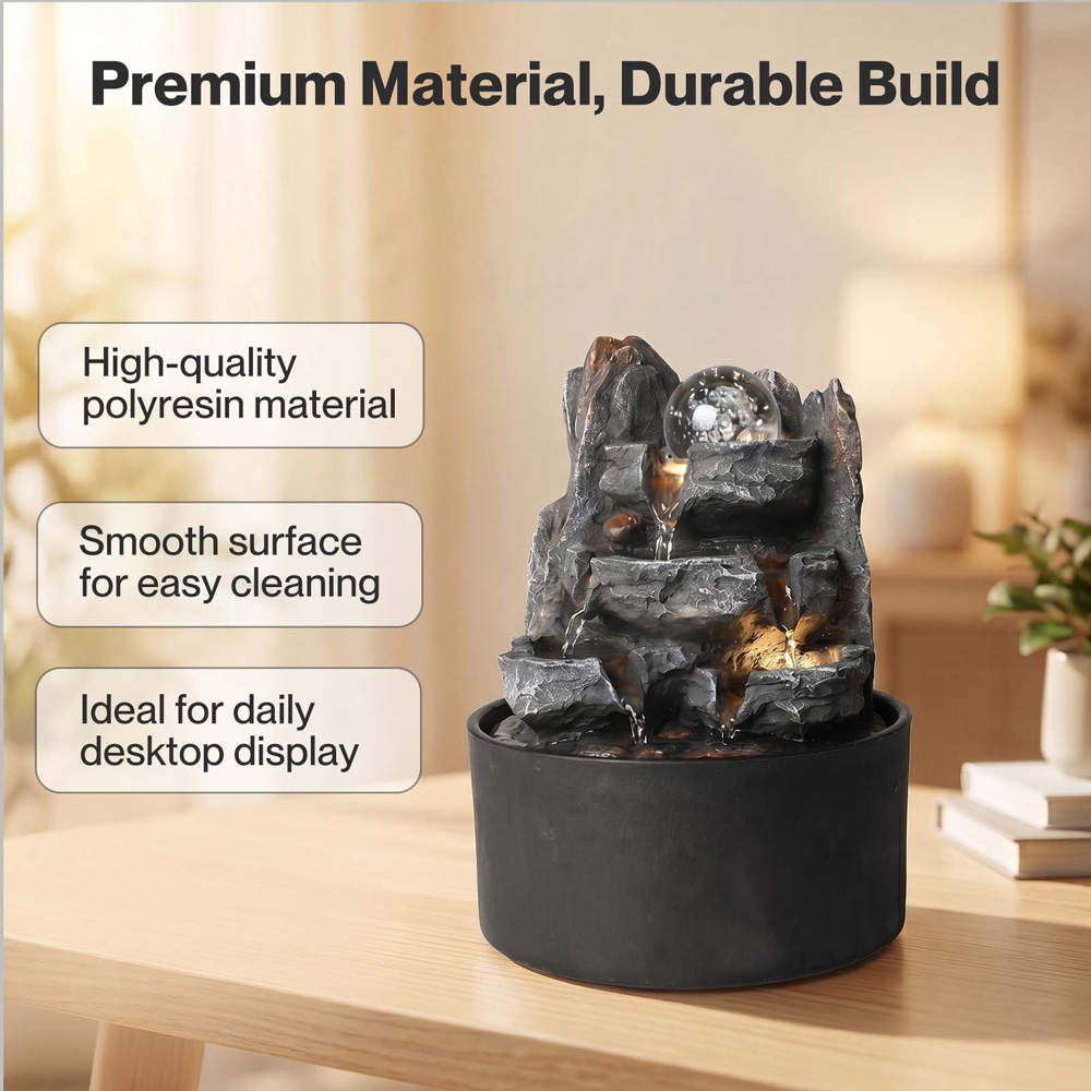 Spector Grey Brown Resin Tabletop Water Fountain with Rotating Glass Ball Image 6