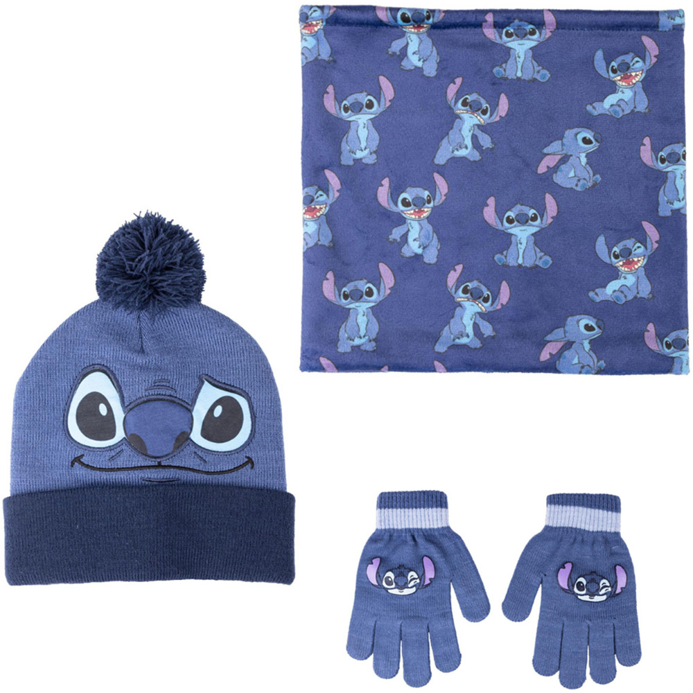 Stitch 3 Piece Blue Children Hat Gloves and Snood Set Image 1