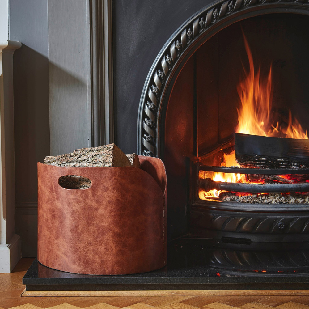 Ivyline Tan Mottle Faux Leather Handmade Log Bucket Image 2