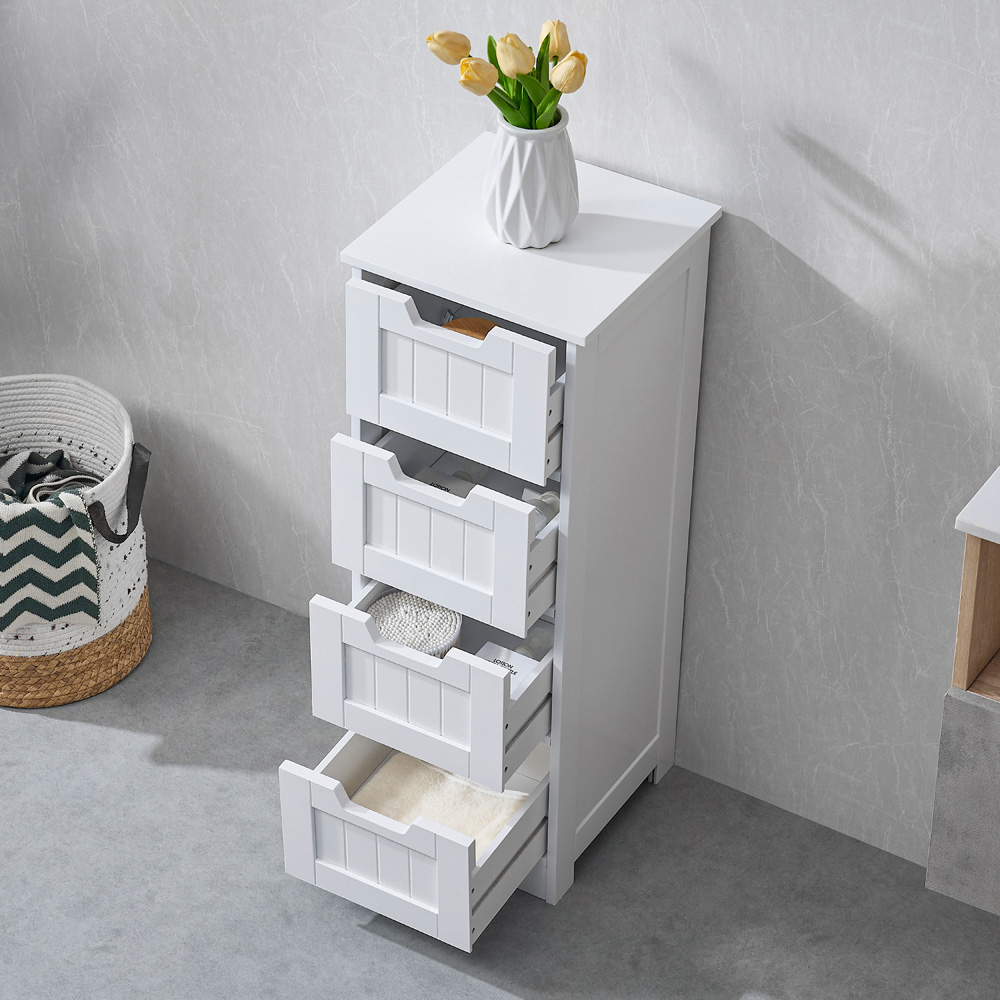 Bath Vida Priano 4 Drawer White Floor Standing Bathroom Cabinet Image 4