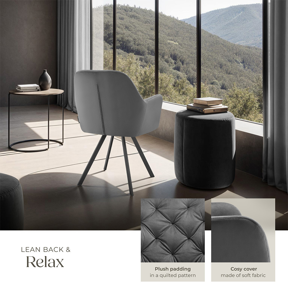 tectake Lucia Set of 6 Anthracite Quilted Pattern Velvet Swivel Armchair Image 8