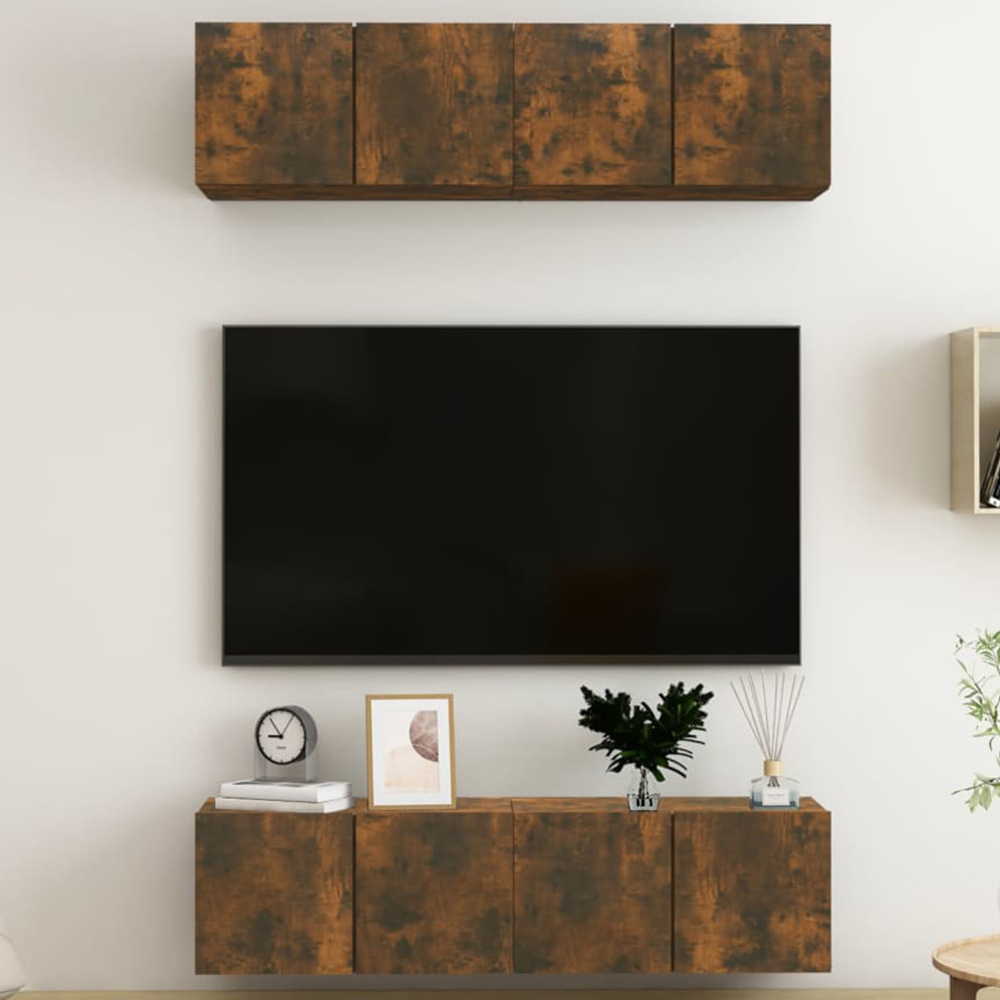 vidaXL 2 Door Smoked Oak Wall Mounted TV Cabinet Set of 4 Image 1