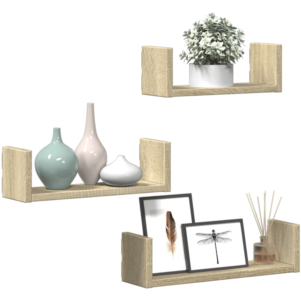vidaXL 40 x 10 x 10.5cm Set of 3 Sonoma Oak Wall Shelf Image 2