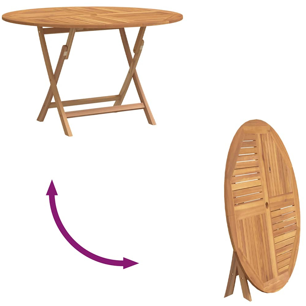 vidaXL Brown Solid Wood Teak Round Foldable Garden Table 110cm Image 5