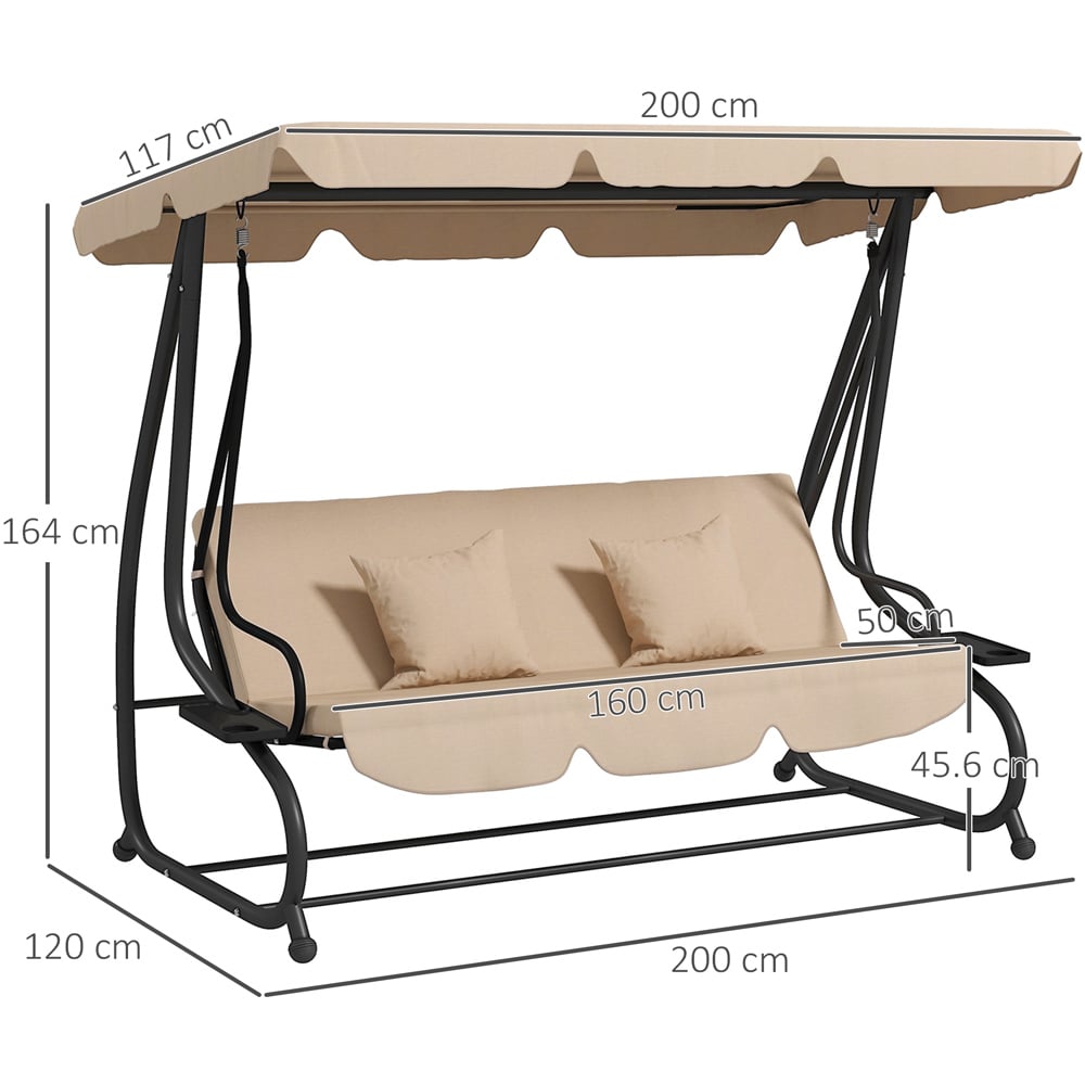 Outsunny 3 Seater Light Brown Garden Swing Chair with Adjustable Canopy Image 8