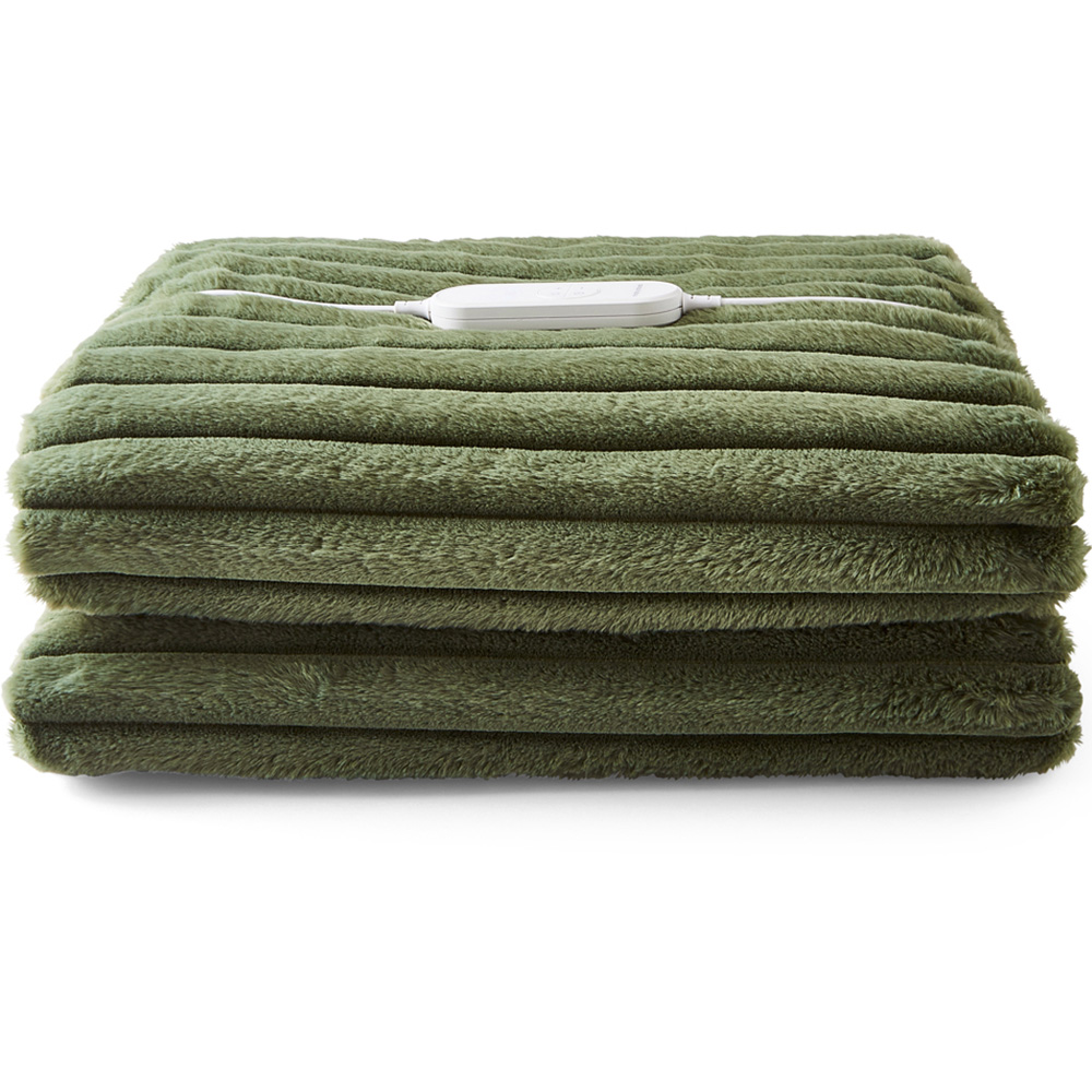Morphy Richards Green Flannel Fleece and Striped Faux Fur Heated Electric Throw 160 x 130cm Image 3