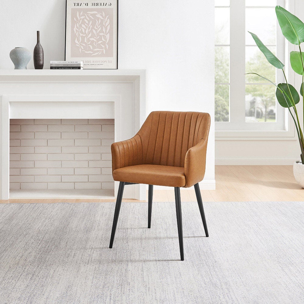 Furniturebox Cori Set of 2 Tan and Black Faux Leather Dining Chair Image 5