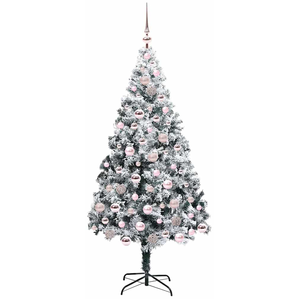 vidaXL Pre-Lit Pink Baubles White Artificial Christmas Tree 6ft Image 4