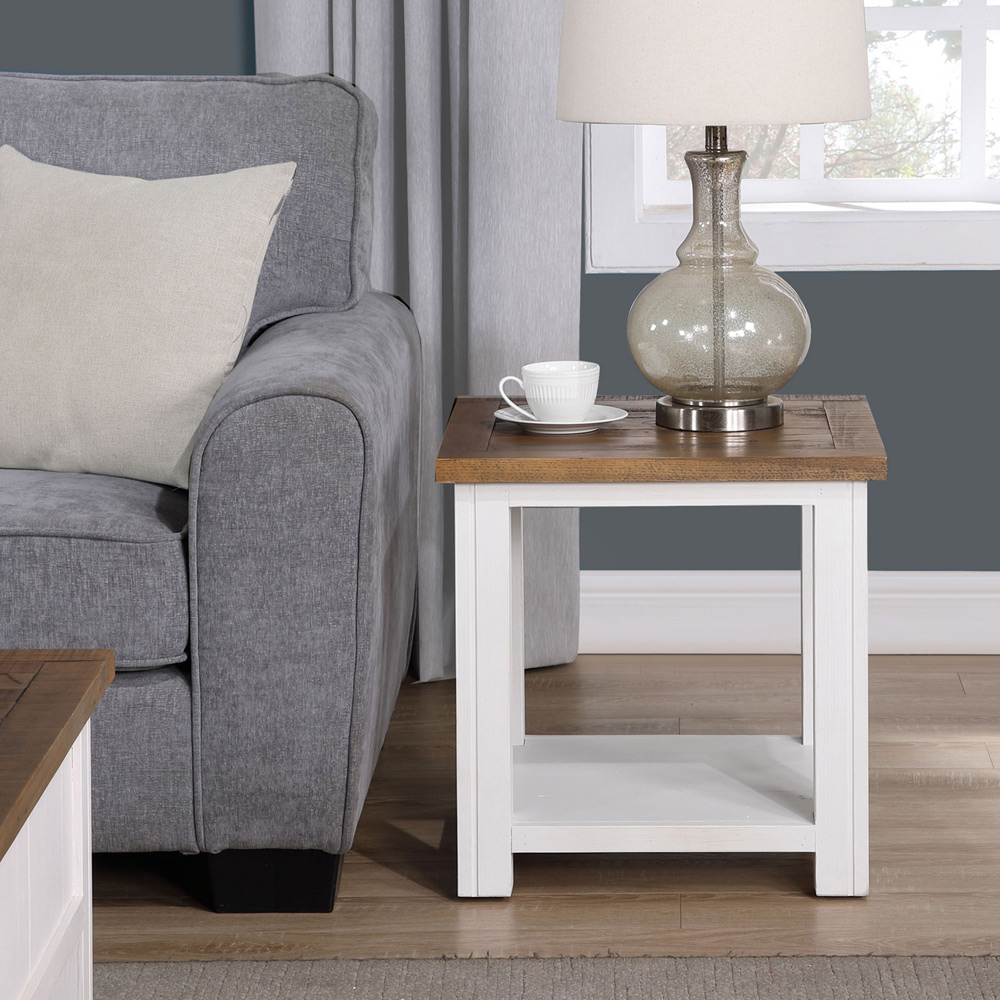 Baumhaus Splash of White Single Shelf Brown and White Lamp Table Image 5