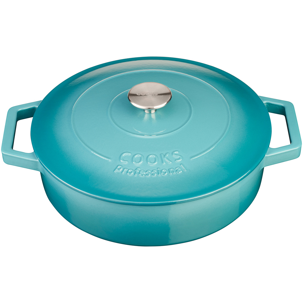Cooks Professional 28cm Teal Cast Iron Casserole Dish with Lid Image 3