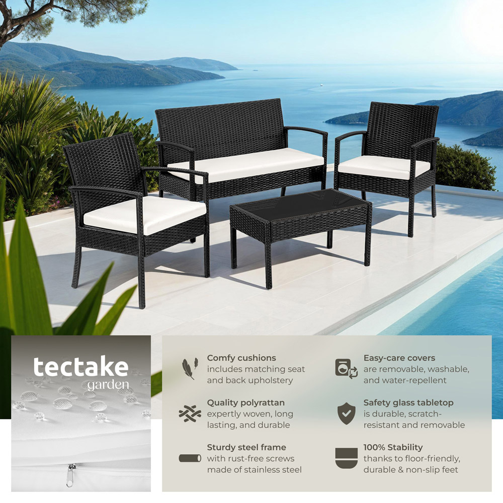 tectake Sparta 4 Seater Black Rattan Garden Lounge Set Image 8