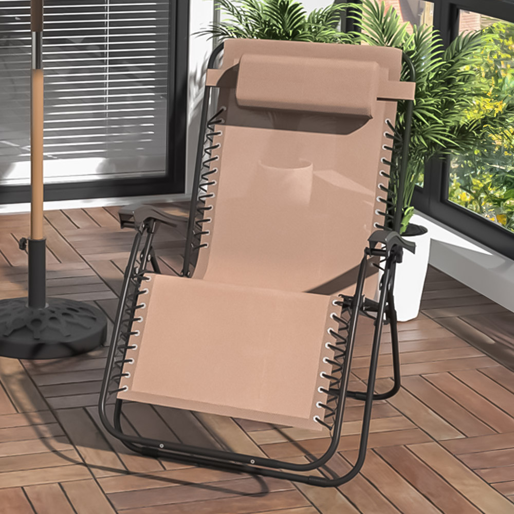 Outsunny Beige Zero Gravity Folding Recliner Chair Image 1