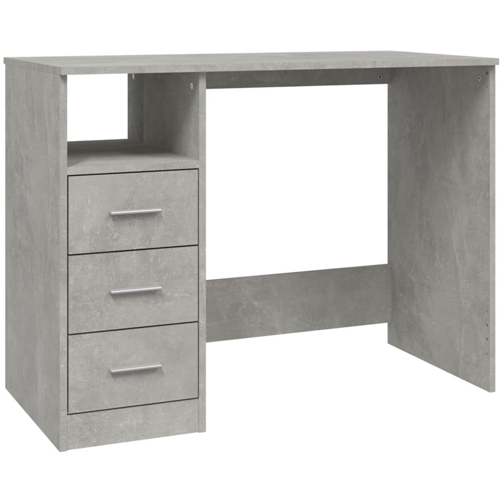 vidaXL 3 Drawer Single Shelf Computer Desk Concrete Grey Image 2