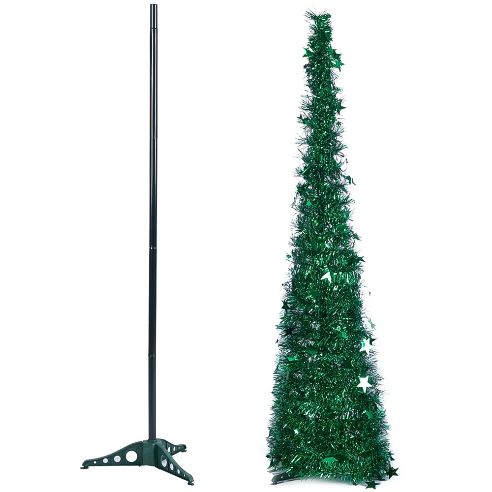 Living and Home Green Pop Up Tinsel Christmas Tree with Base 4ft Image 1