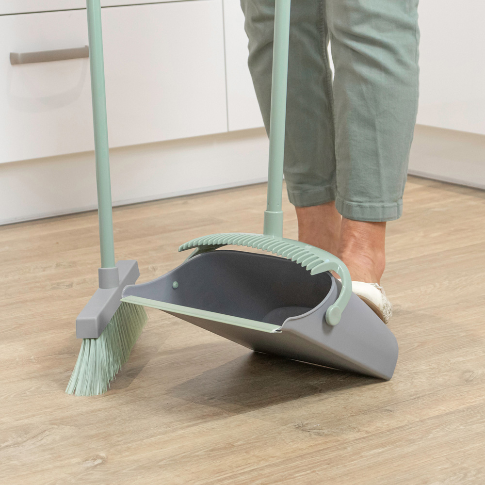 JVL Grey Long Handle Lobby Dust Pan and Brush Set Image 2