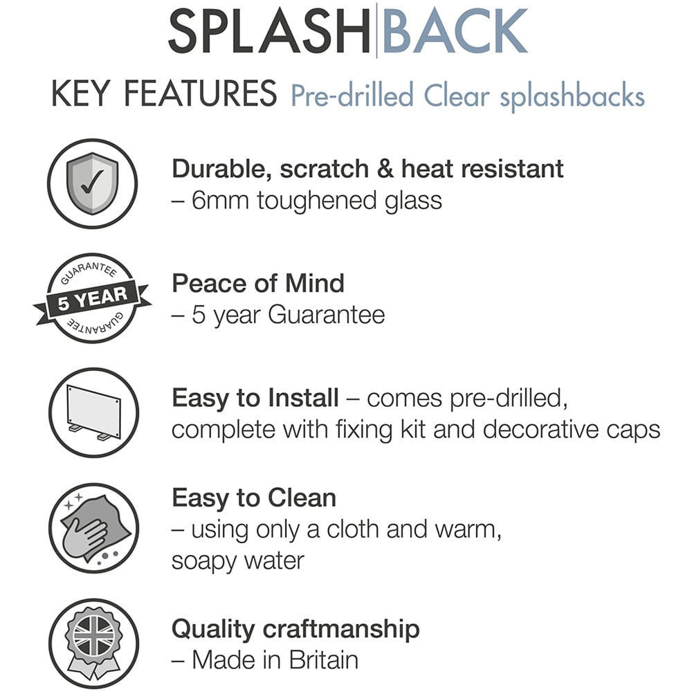 Splashback 0.6cm Thick Clear Kitchen Glass with Brass Caps 90 x 70cm Image 3