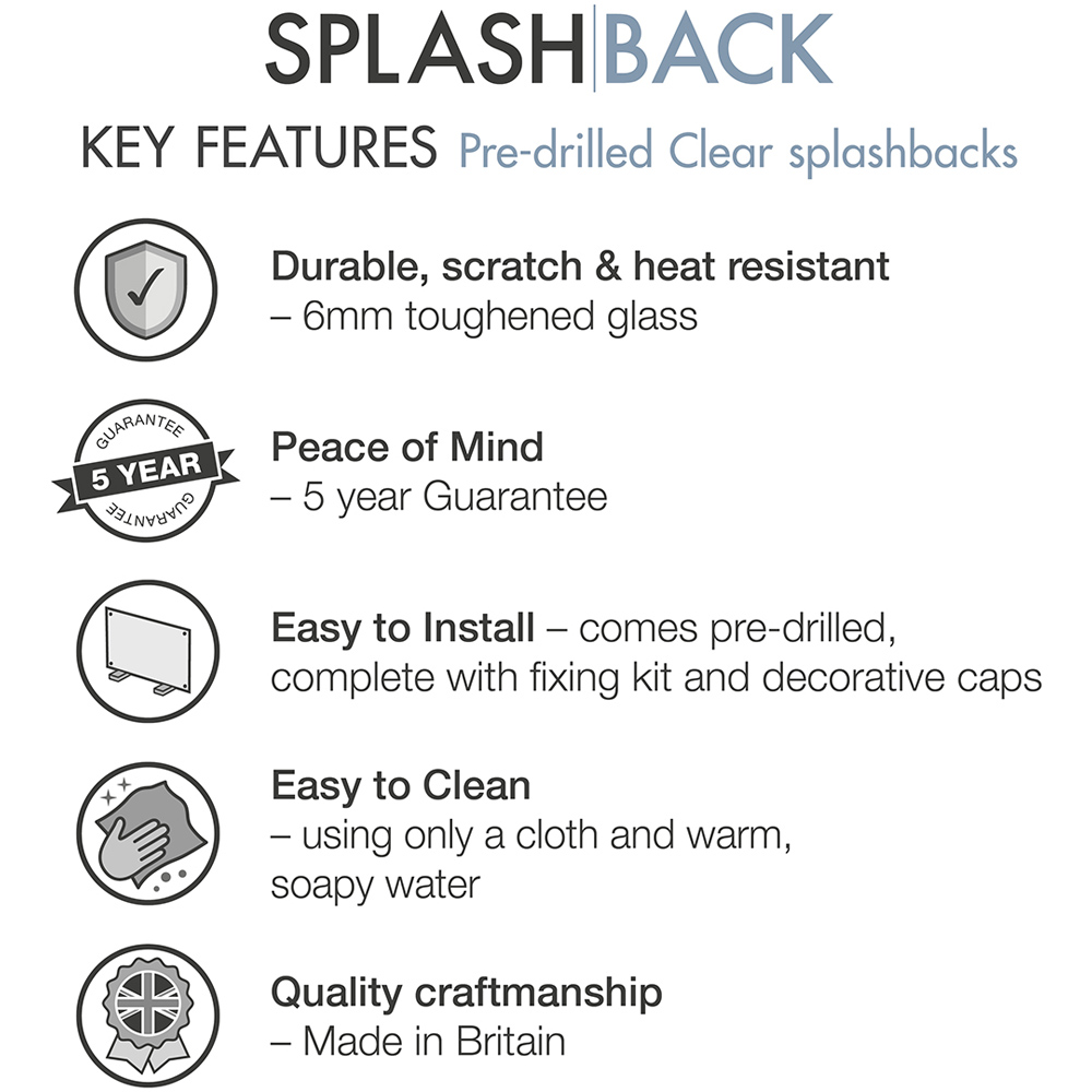 Splashback 0.6cm Thick Clear Kitchen Glass with Brass Caps 90 x 75cm Image 3