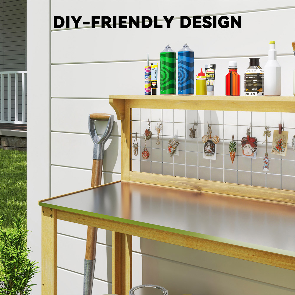 Outsunny Wooden Potting Bench Table with Aluminium Worktop Image 7