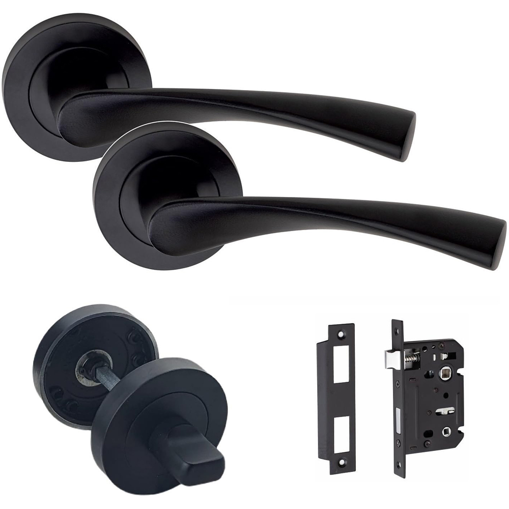 Golden Grace Matt Black Astrid Bathroom Door Handle Pair Image 1