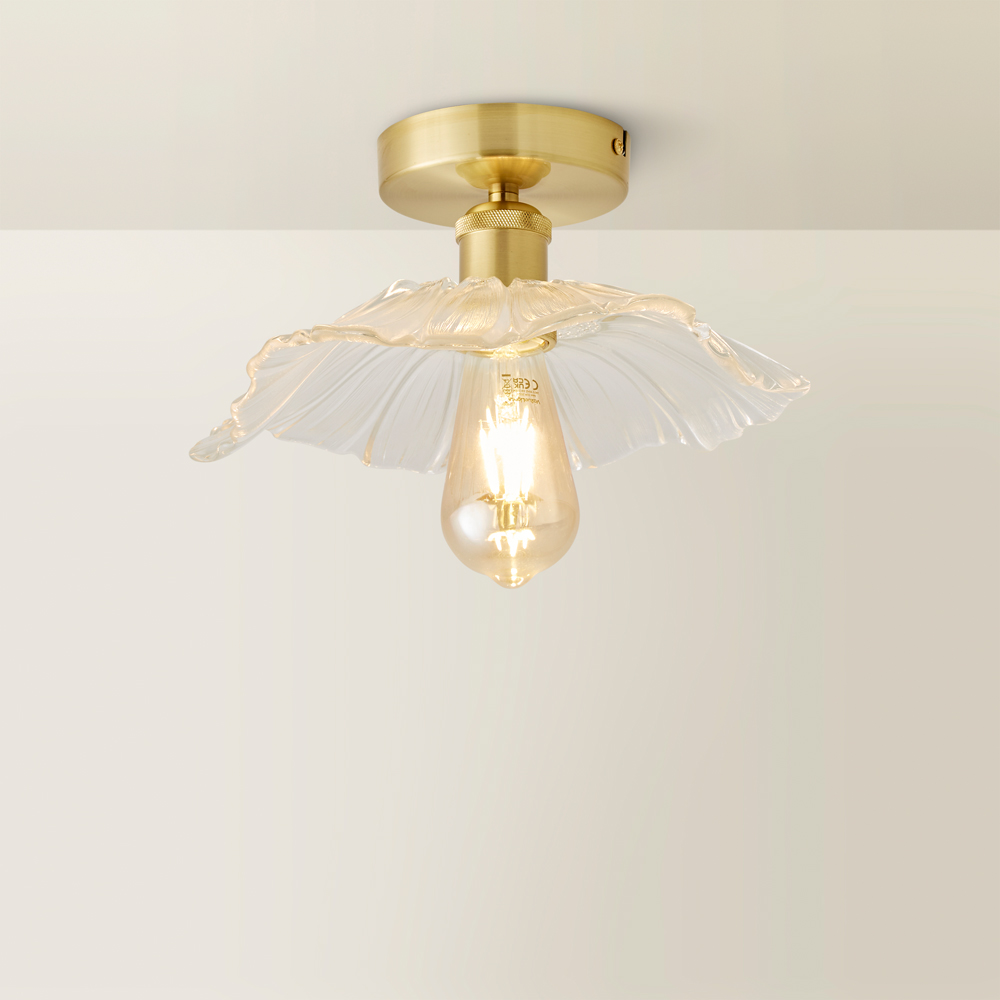 ValueLights Cassia Gold Clear Glass Flower LED Flush Ceiling Light Image 5