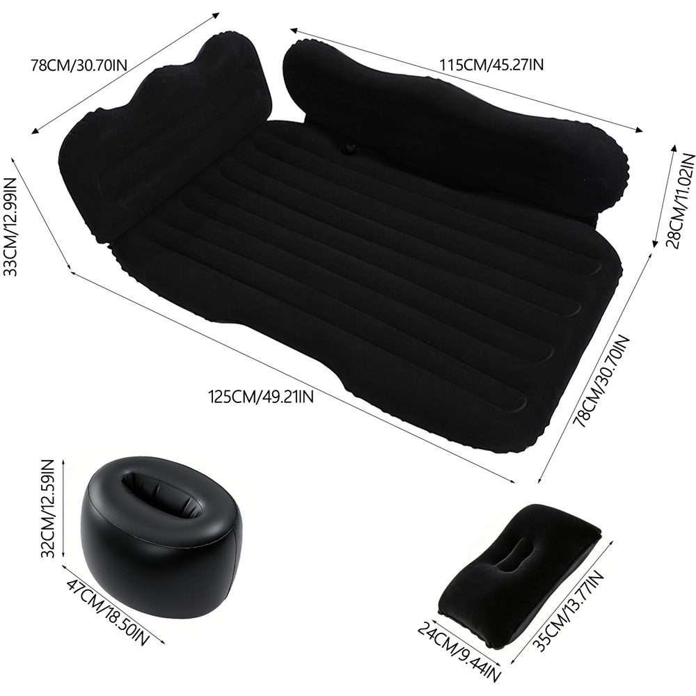 Living and Home Black Extra Thick Car Back Seat Air Mattress Kit Image 8