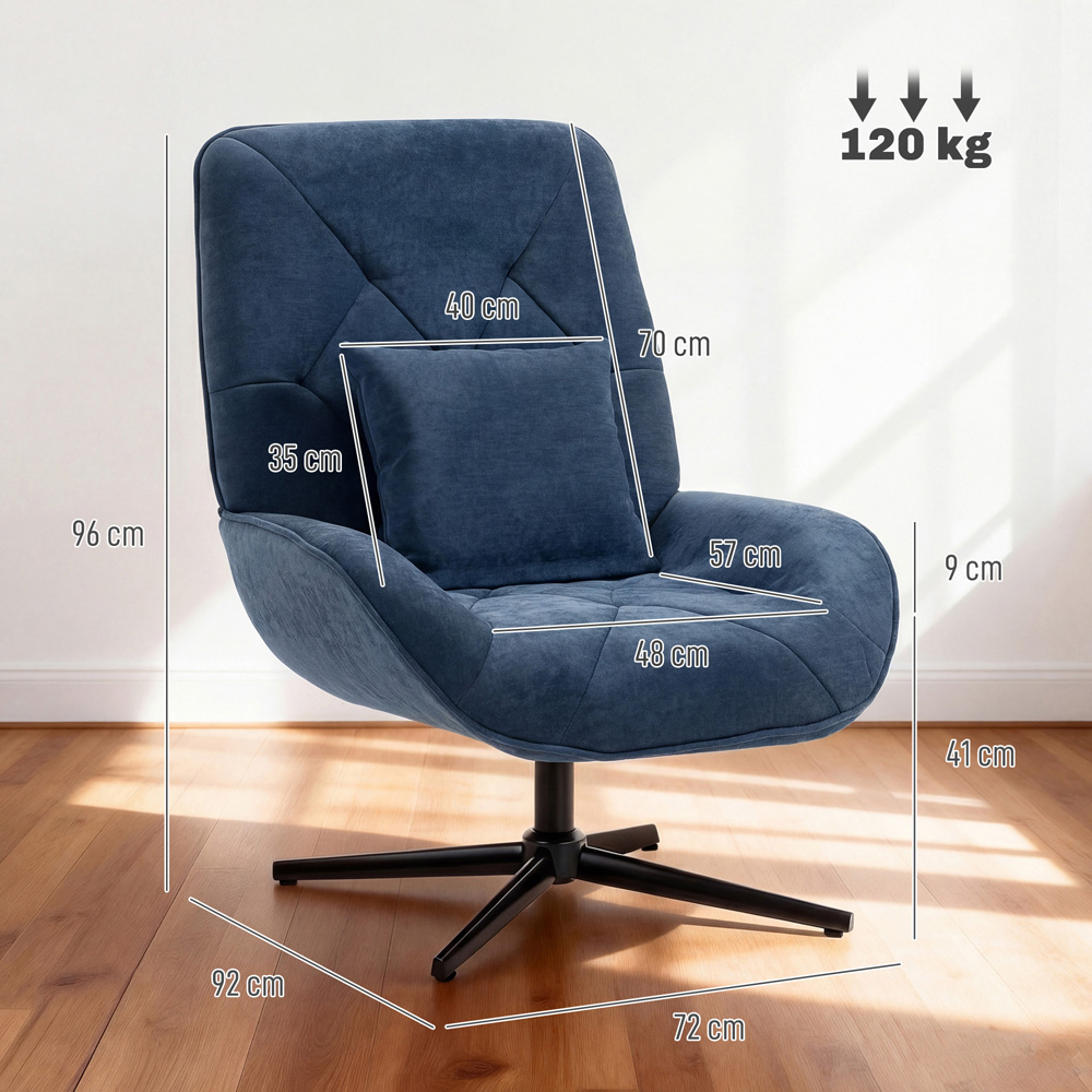 Portland Dark Blue Chenille Swivel Accent Chair with Lumbar Pillow Image 9