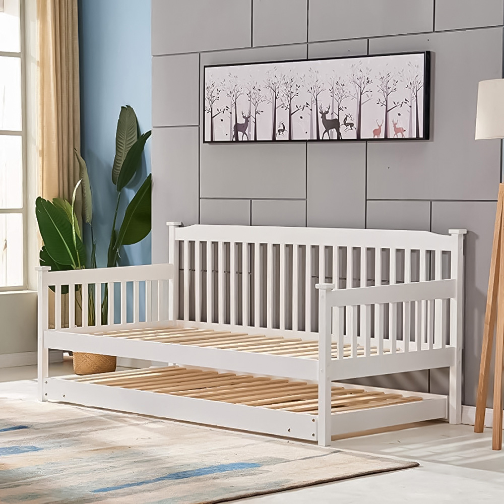 Portland Single White Shaker Wooden Day Bed with Trundle and 2 Mattress Image 2