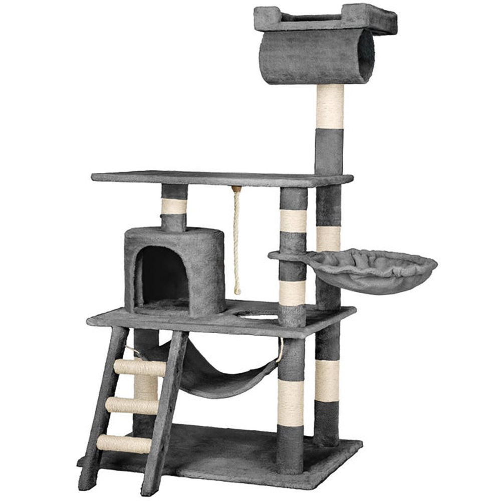 tectake Stokeley Grey Cat Tree with Scratching Post 141cm Image 1