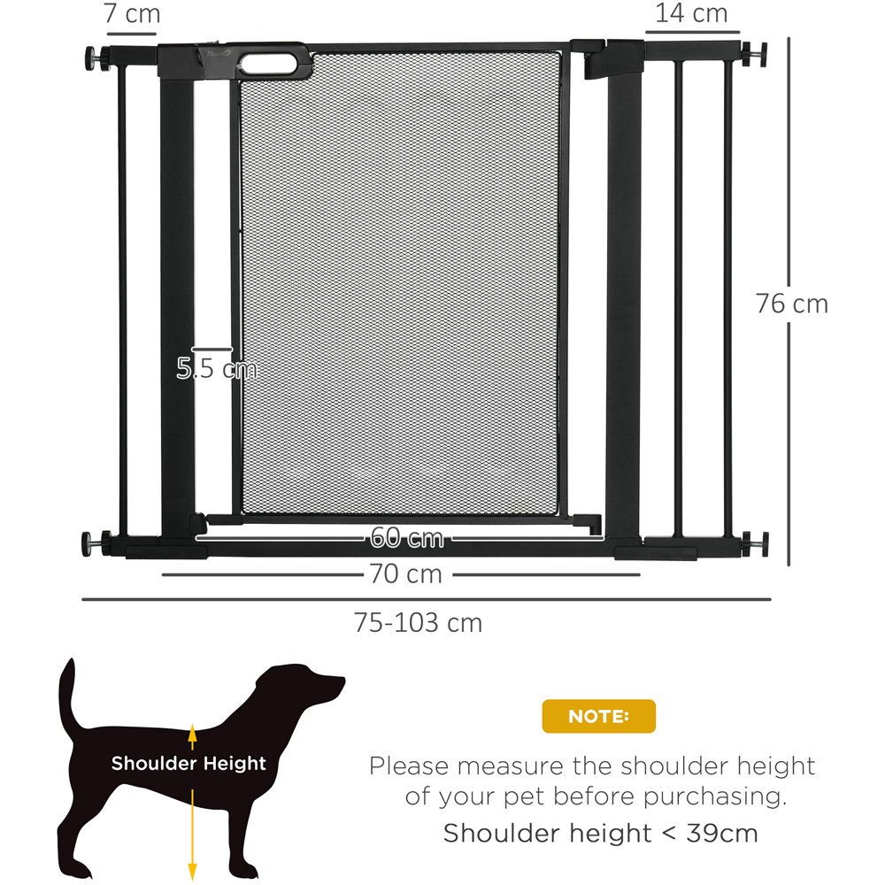 PawHut Black 75-103cm Stair Pressure Fit Pet Safety Gate Image 7