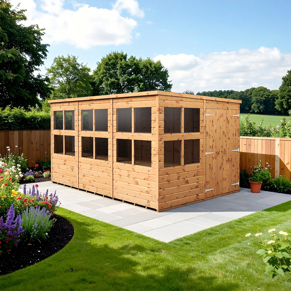 Empire Sheds 12 x 8ft 2 Door Dipped Treated Tongue and Groove Pent Potting Shed Image 2