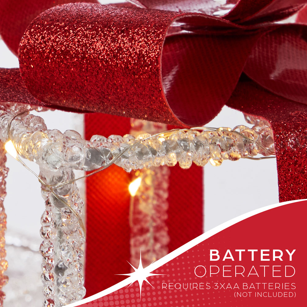 The Christmas Workshop 90 Warm White LED Acrylic Red Gift Box Decoration Set of 3 Image 7