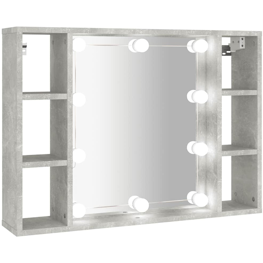 vidaXL 6 Open Shelf Concrete Grey LED Mirror Cabinet Image 2