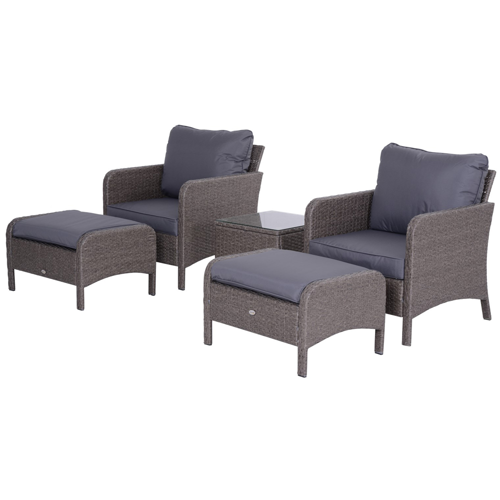 Outsunny 2 Seater Grey Rattan Lounge Set with Foot Stool Image 2