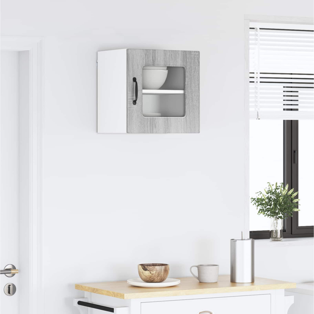 vidaXL Kalmar Single Glass Door Grey Sonoma Wall Mounted Kitchen Cabinet Image 9