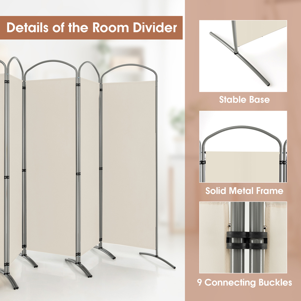 Costway 6 Panel Cream Freestanding Fabric Room Divider Image 8