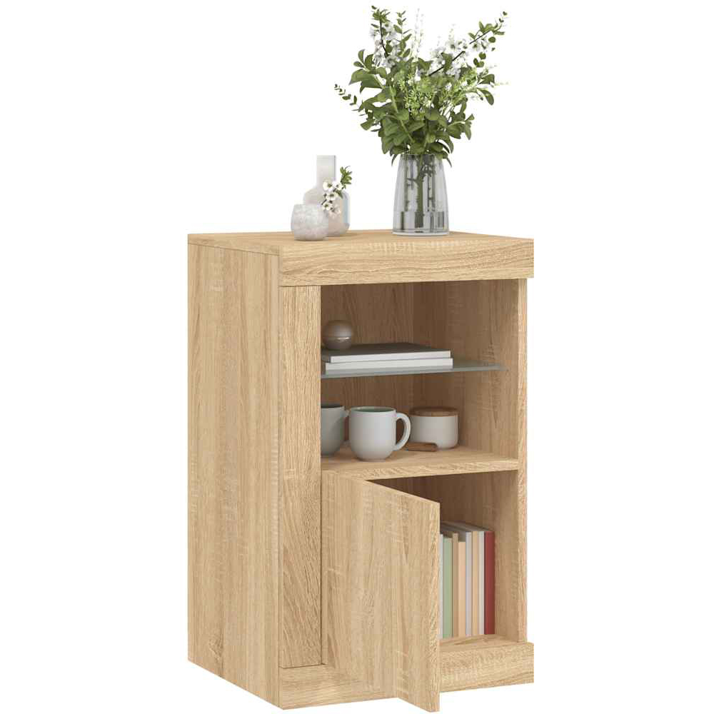 vidaXL Single Door 2 Shelf LED Sonoma Oak Side Cabinet Image 3
