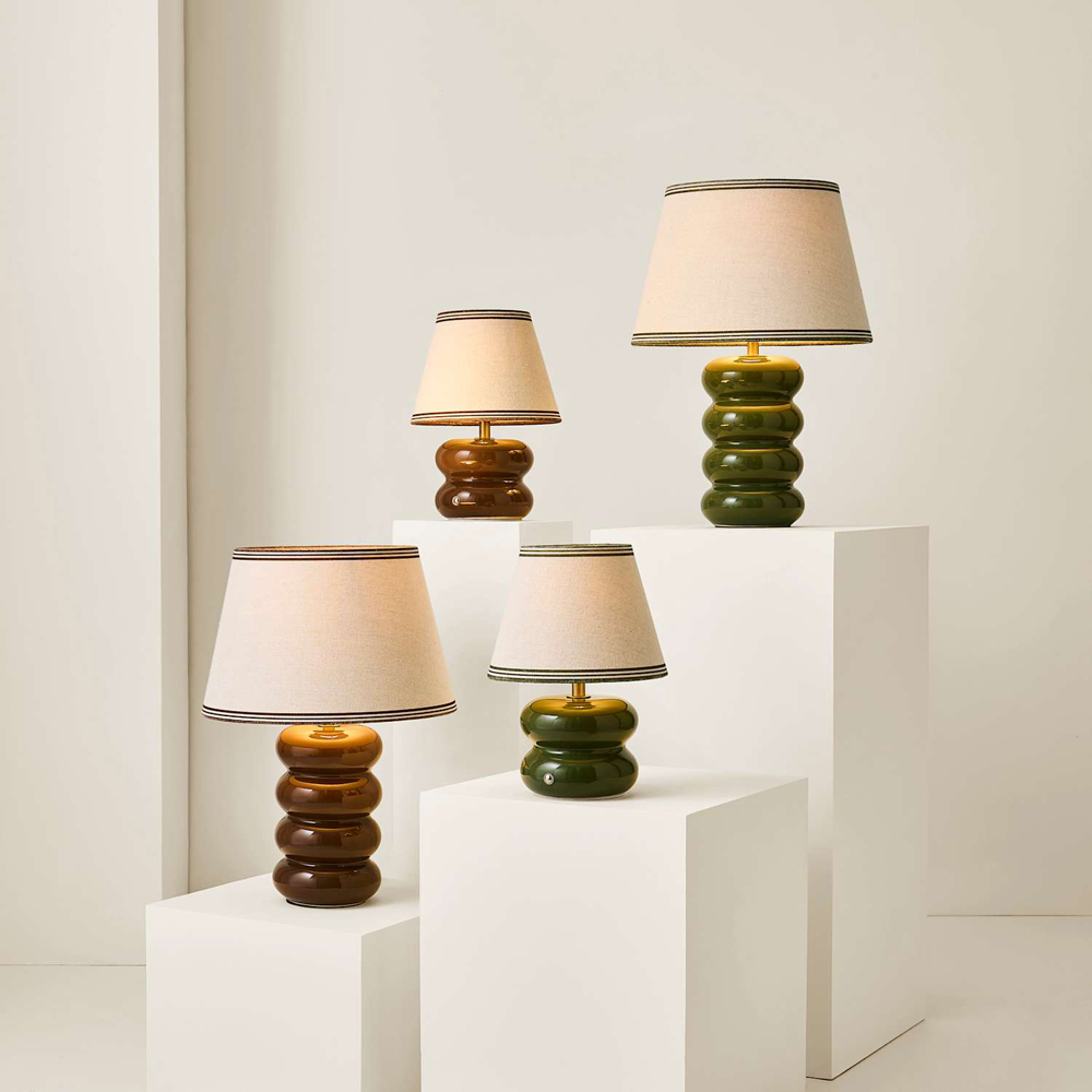 ValueLights Gia Triple Trim Linen Shade Brown Ceramic Stack Rechargeable Table Lamp Image 6