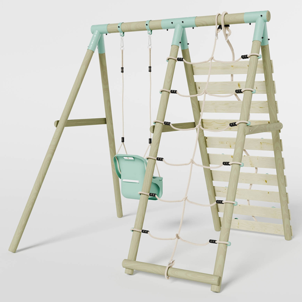 Mercia Wooden Round Pole Baby Seat Swing with Climbing Wall Image 4