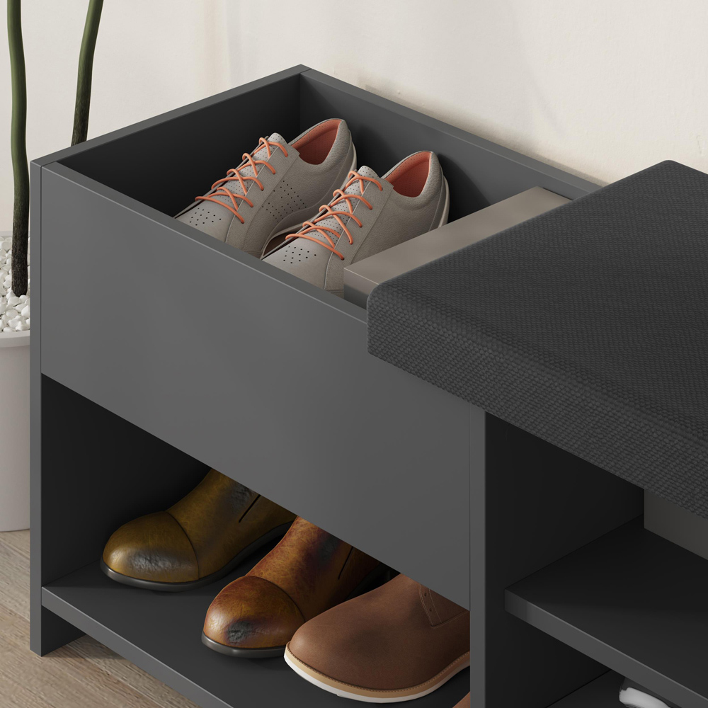 Decortie Filux Single Door 2 Shelf Anthracite Sliding Seat Shoe Cabinet Image 3