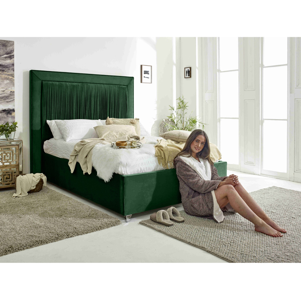 Eleganza Alexandra Single Green Plush Velvet Bed Frame with Pleated Headboard Image 5