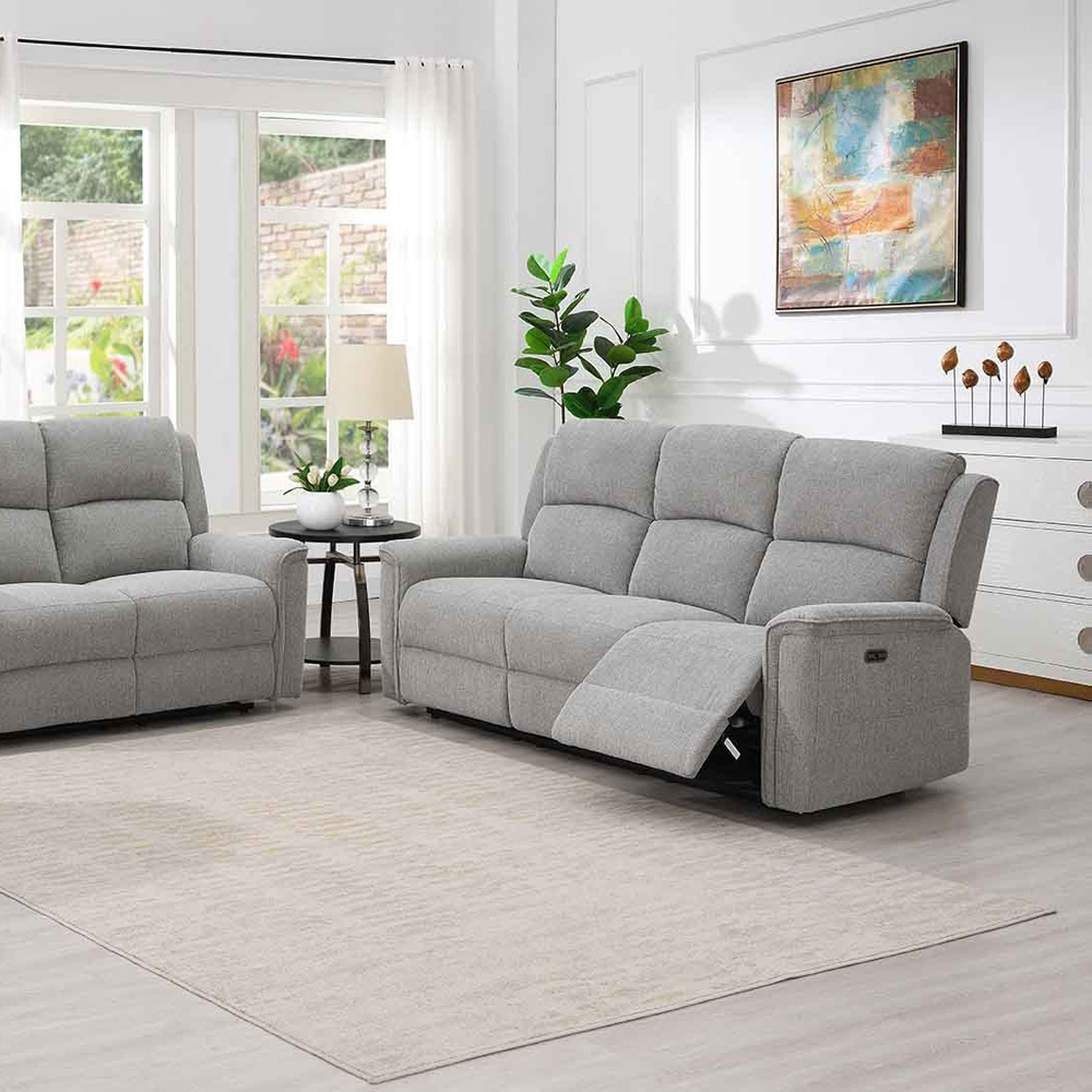 Eastside 3 Seater Light Grey Power Recliner Sofa Image 3