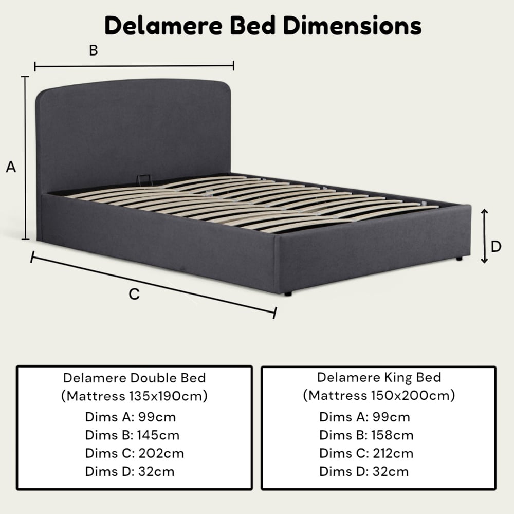 OAT Home Delamere Double Charcoal Grey Ottoman Bed Image 9