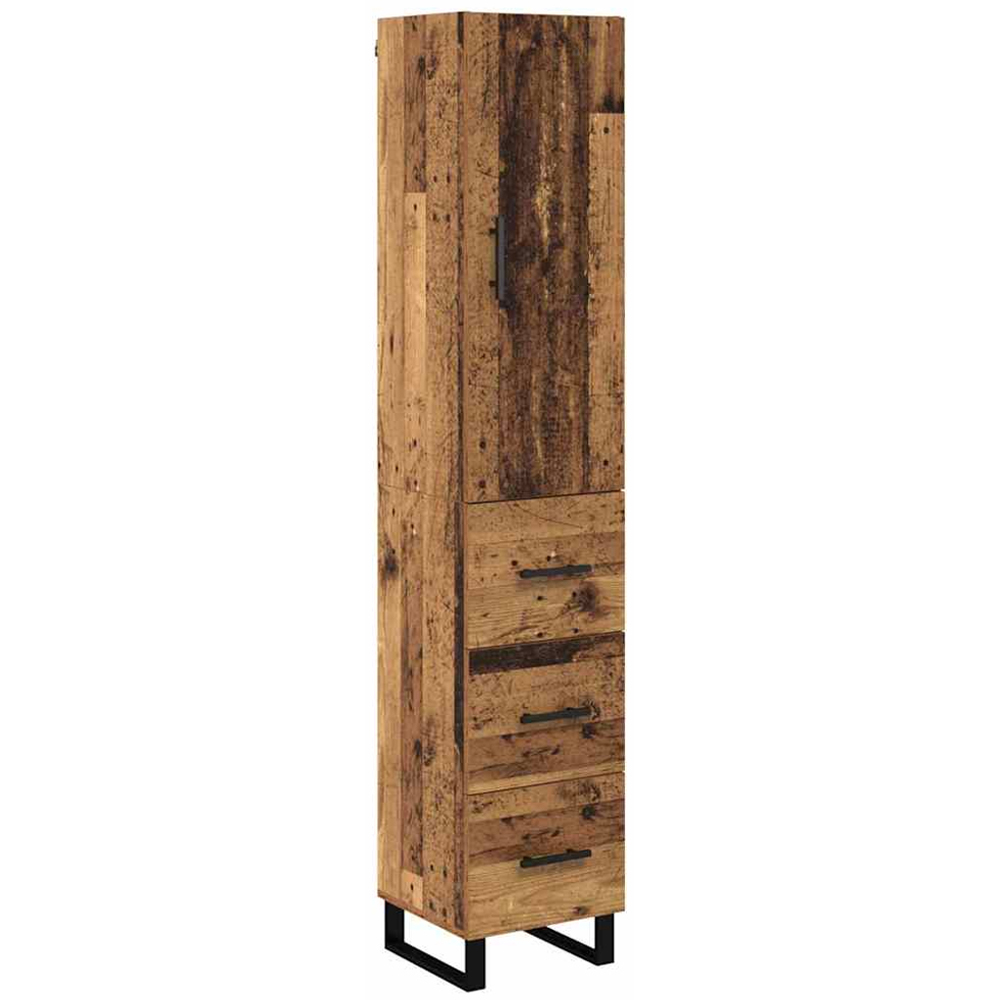vidaXL Single Door 3 Drawer Old Wood Tall Sideboard with Metal Legs Image 2