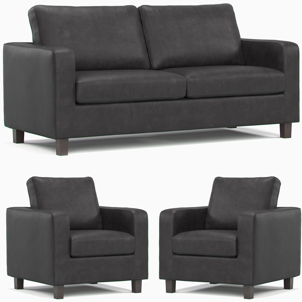York 5 Seater Black Faux Leather Sofa Suite Image 2