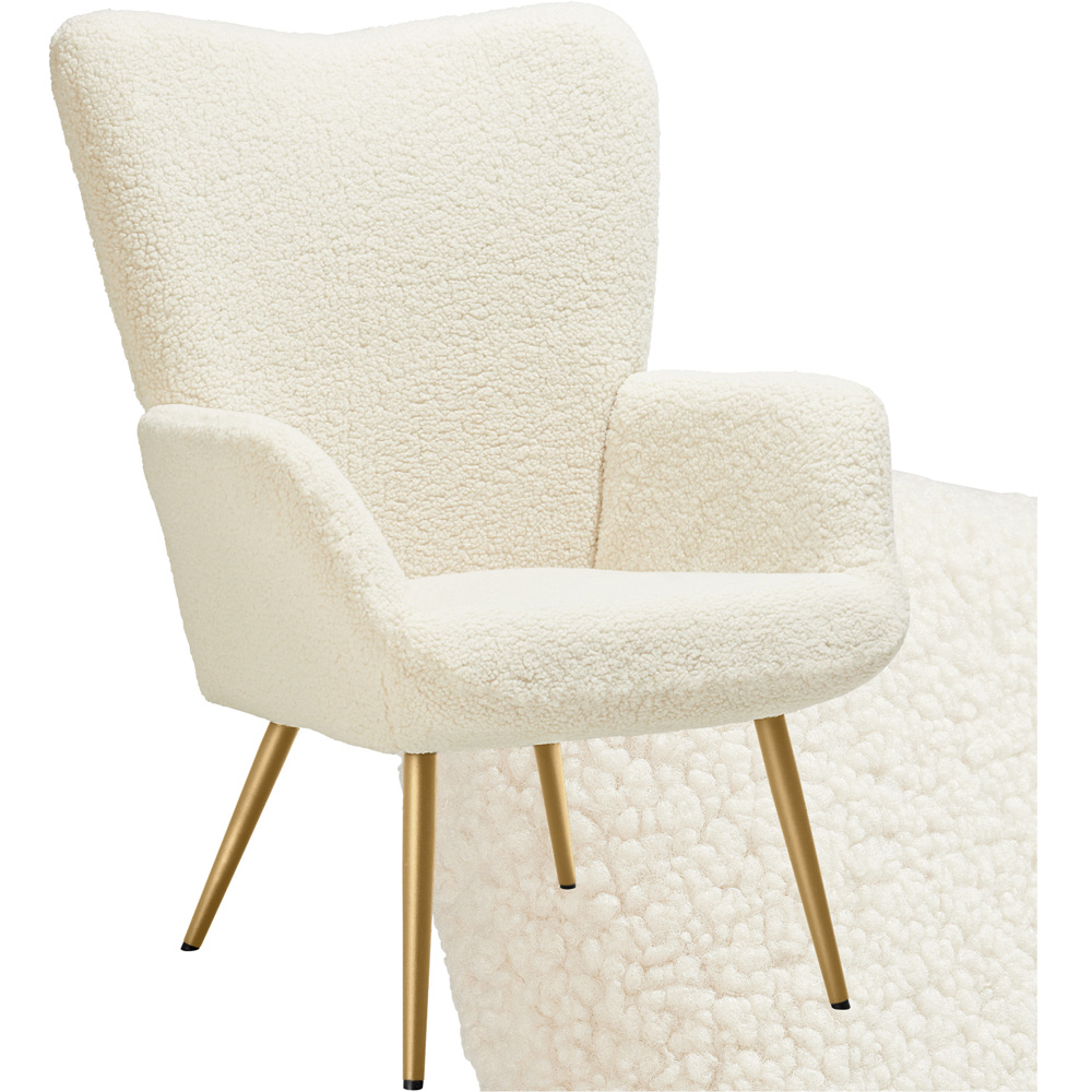 tectake Hygge Cream and Gold Boucle Padded Armchair Image 2