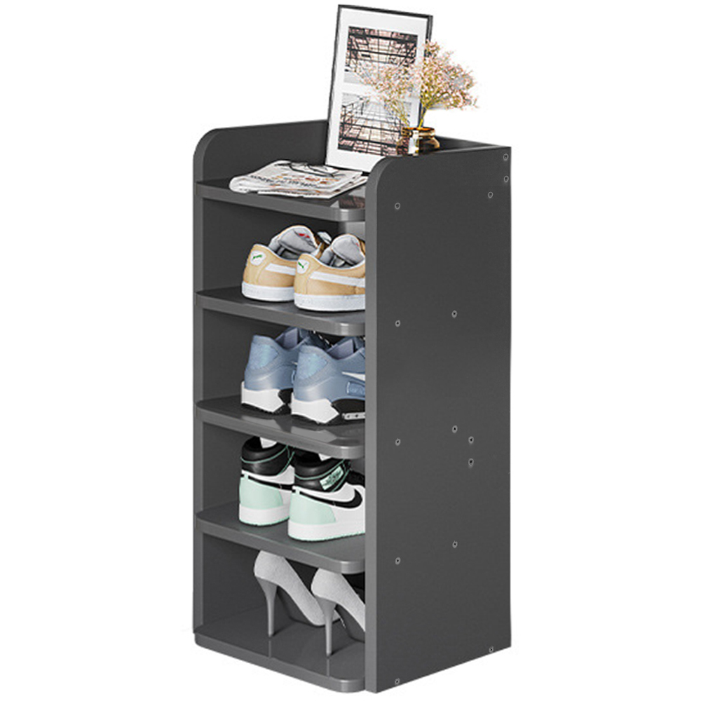 Living and Home 5 Shelf Black Shoe Rack with Raised Guardrail Image 2