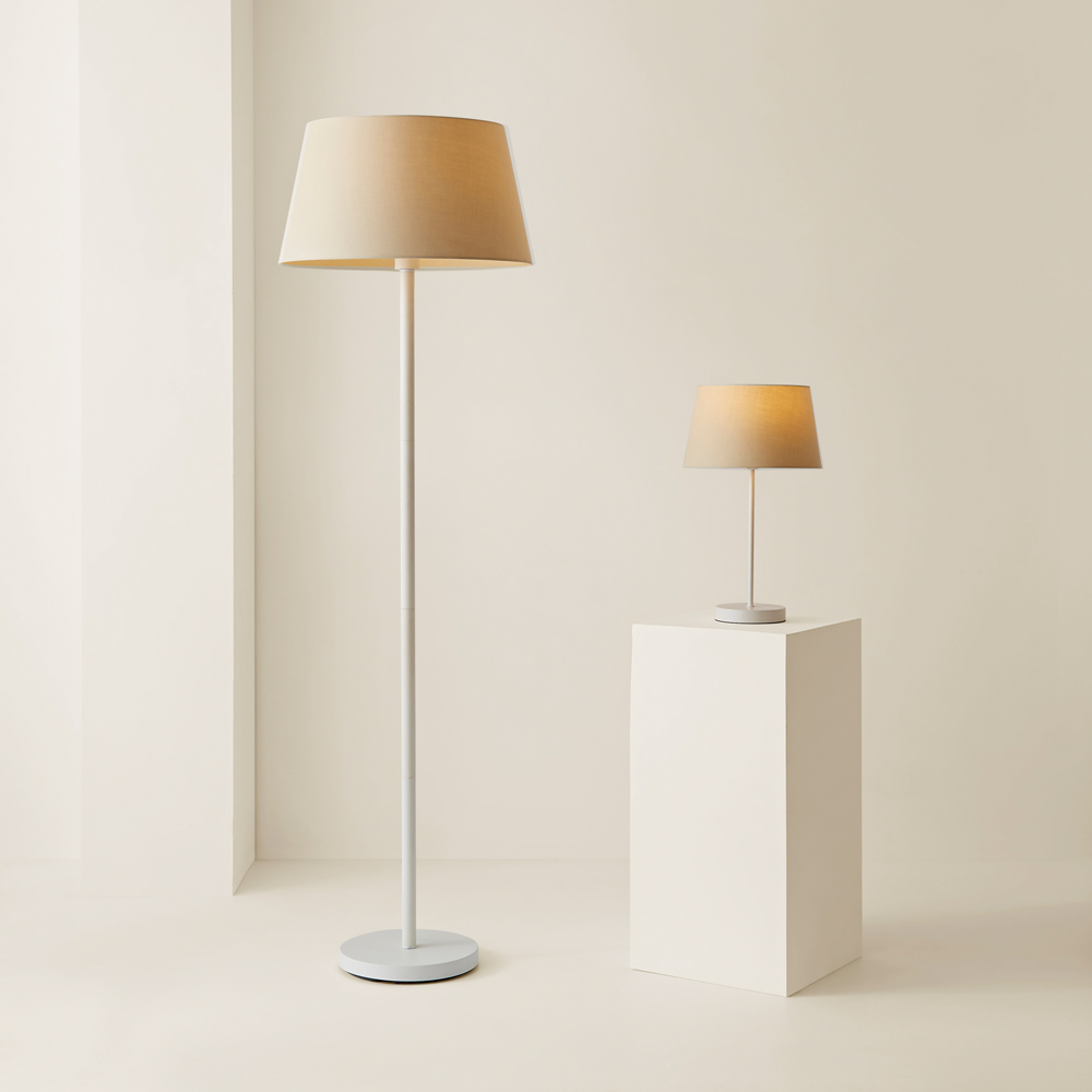 ValueLights Charlie Beige Tapered Shade White Floor Lamp and Bulb Image 7