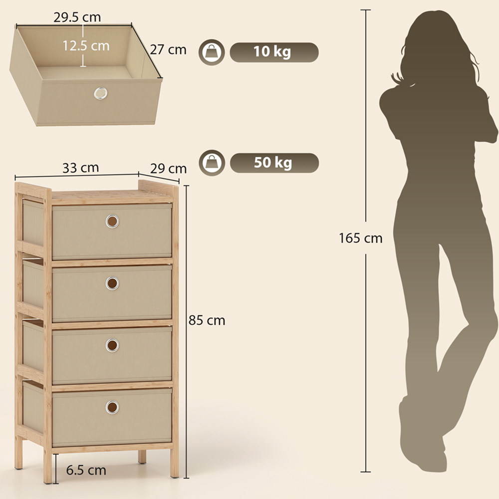 Portland 4 Fabric Drawer Cream White Bamboo Frame Chest of Drawers Image 9